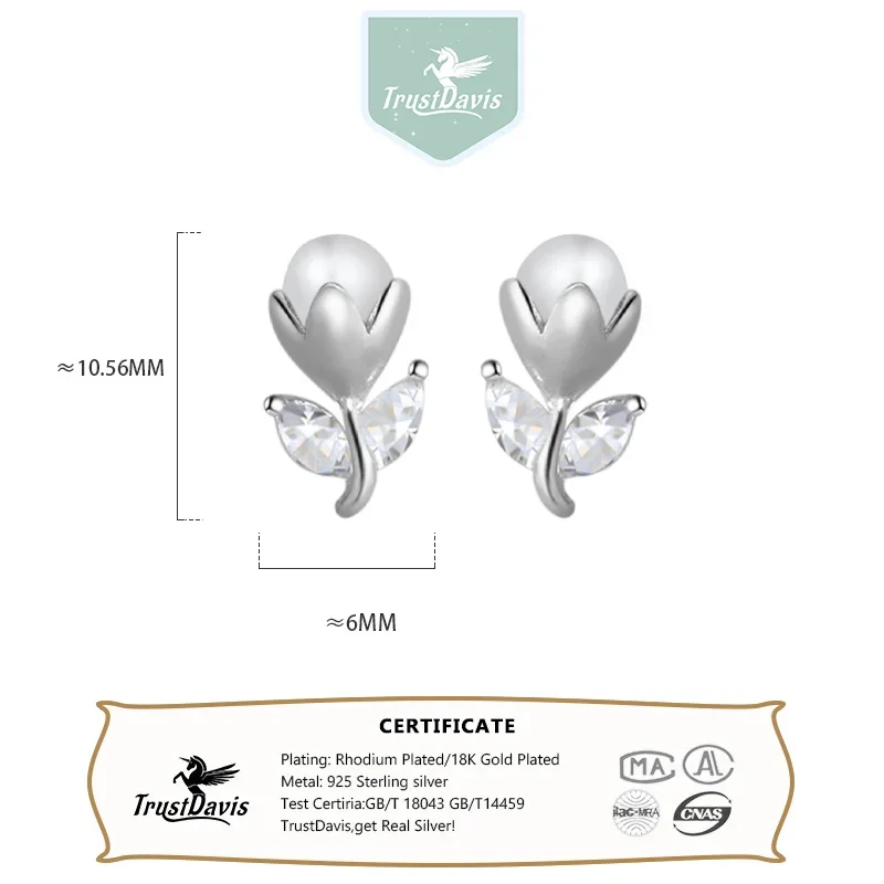 TrustDavis Girls 925 Sterling Silver Cute Romantic Tulip Flower Stud Earrings for Daughter Children Birthday Gift Jewelry DS4051