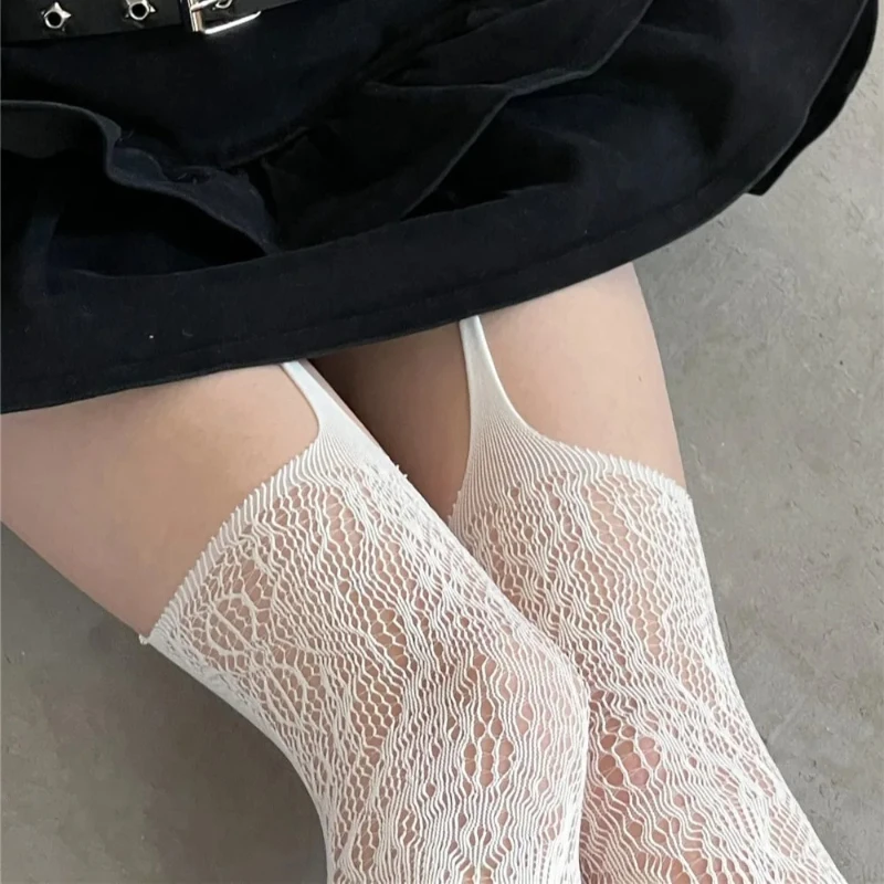 Stoking Jala Coklat Gambar Cetak Baru Kaus Kaki Setinggi Paha Berongga Kopi Seksi Wanita Kaus Kaki Panjang Di Atas Lutut Jepang Gotik Lolita