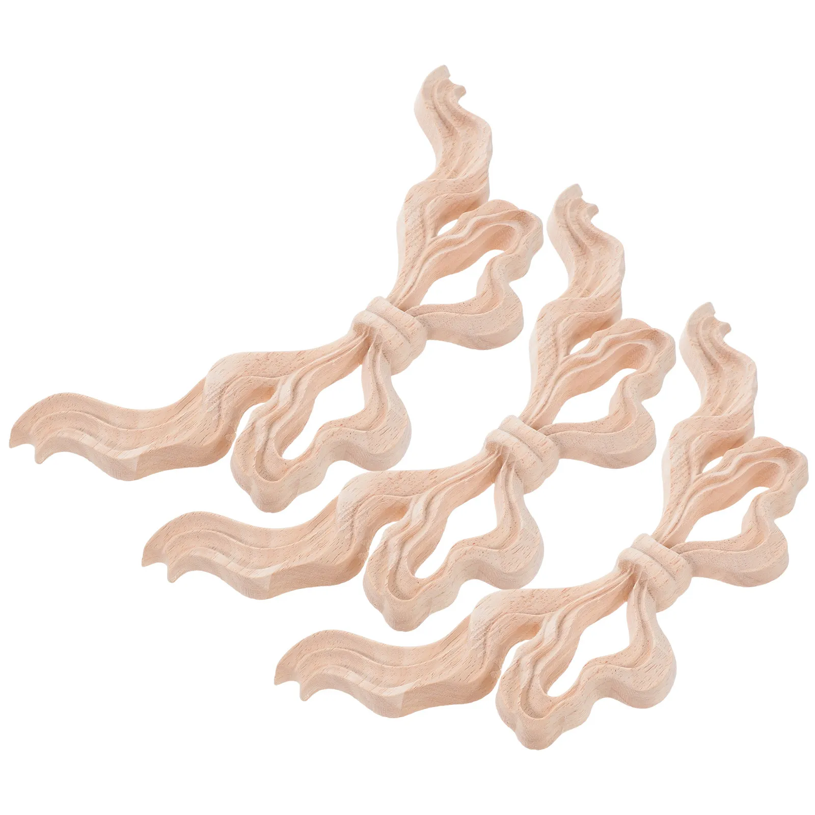 3Pcs Handcarved Wooden Bow Knot Applique Unpainted Wood Carving Onlay Decorative Wall Furniture Decoration Wood Carving Decal