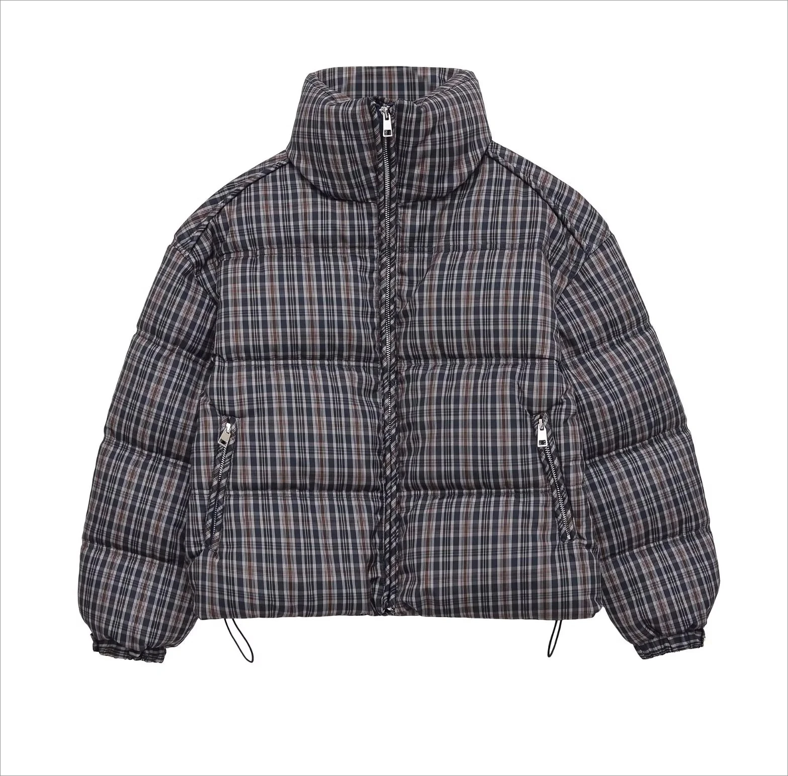 

Women Casual Fashion Commuter Thick Loose Long Sleeve Stand Collar Plaid Cotton New Jacket Short Jacket