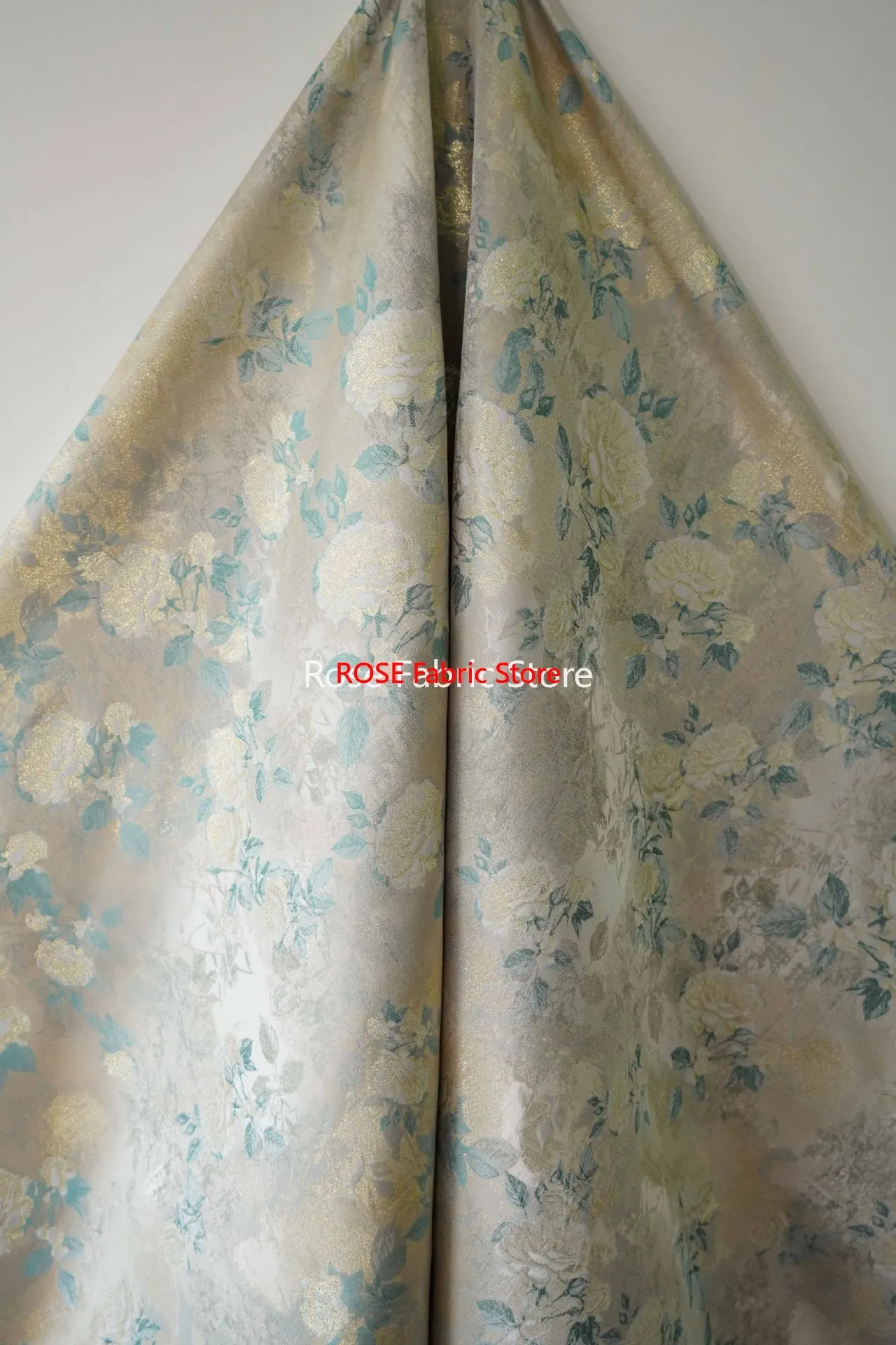 Tela Jacquard rosa de seda gris dorado de 1 metro, vestido sencillo y elegante para mujer, falda, bolso, tela de costura decorativa