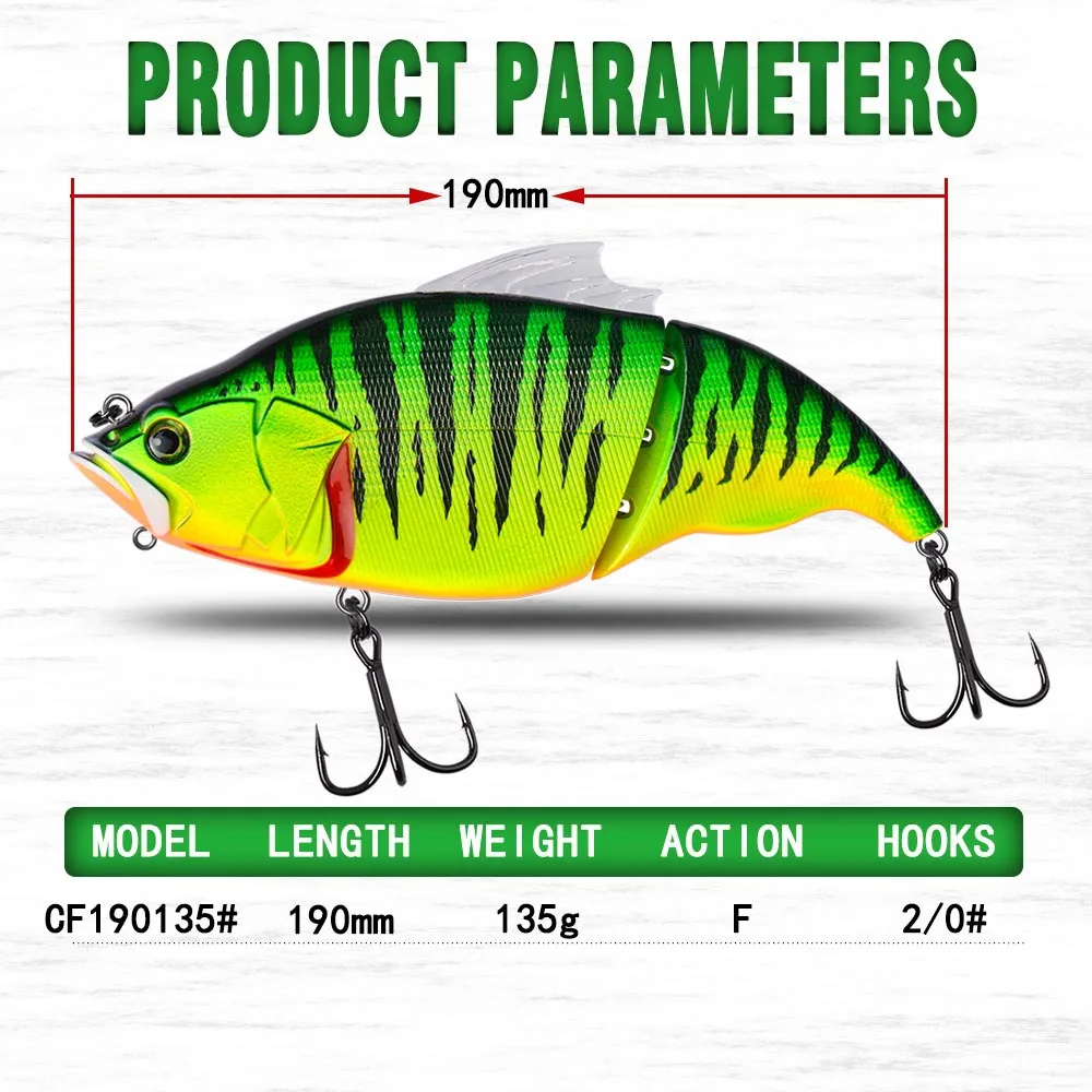 2 Jointed Vibration Fishing Lure Swimbait 190mm 135g Arttificial Wobbler Big Crankbait Bass Pike Bait Bionic bait floating Lure