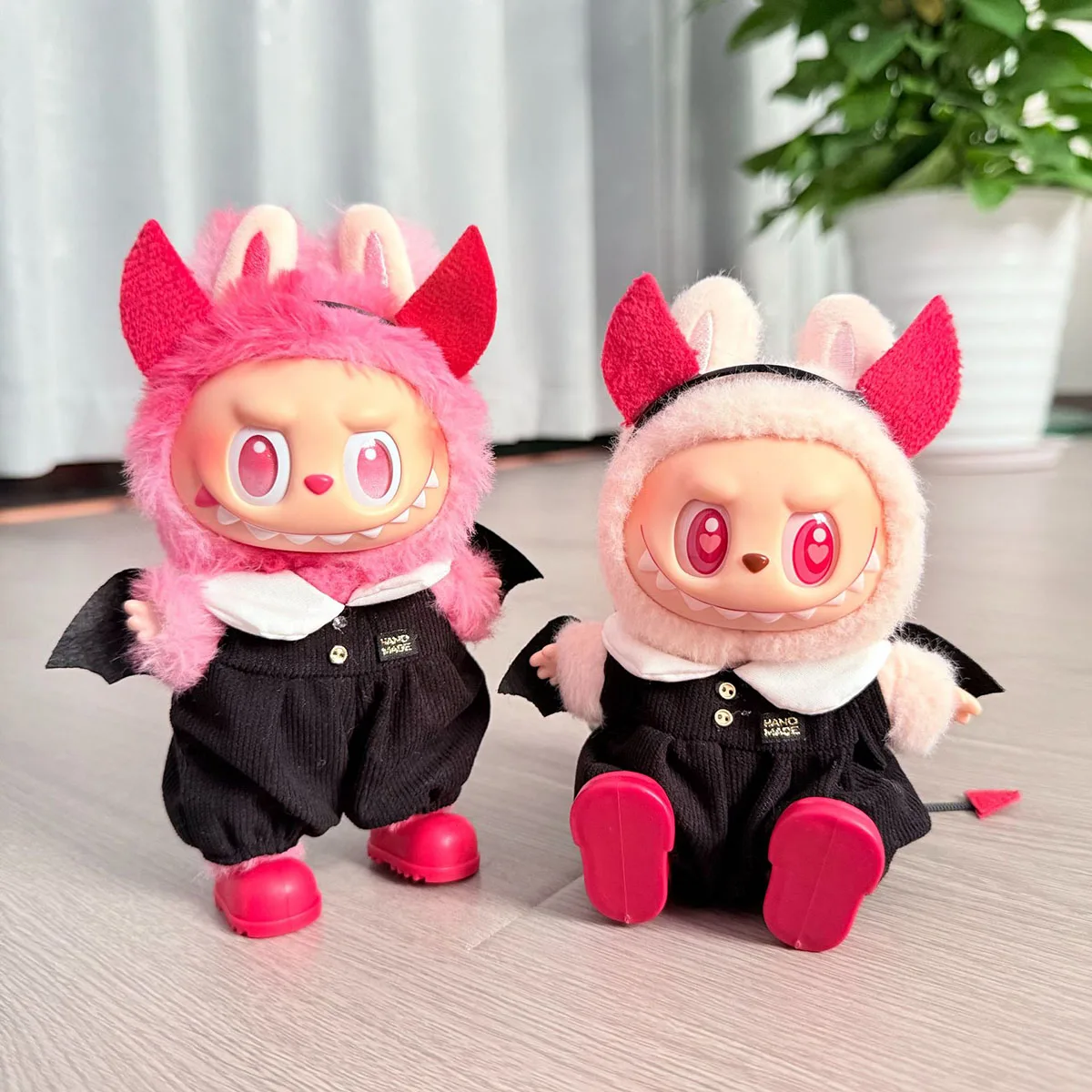 Mini Plush Doll Clothes Devil Clothes For Labubu&Cotton Doll Elf Wing Tail Horn Headwear Halloween Costume Accessory