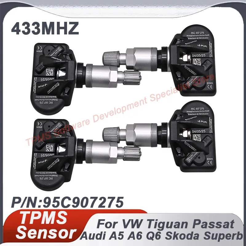 Tire Pressure Sensor For Volkswag Tiguan Passat Skoda Superb Porsche 911 Panamera Audi A5 A6 TPMS Sensor 95C907275 433MHZ 1/4PCS