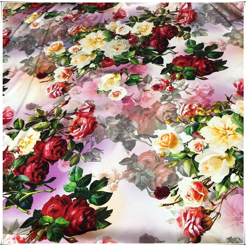 New Rose Spray Printing 19 Mm Elastic High Quality Shirt Dress Clothing Natural Silk Fabric for Sewing In Metro Free Shipping