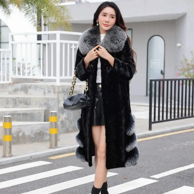 Mink Coat Women\'s High Luxury 100% Real Mink Coat Women\'s 2023 New Winter Coat True Fox Collar Women\'s Jacket Loose Fur Coat