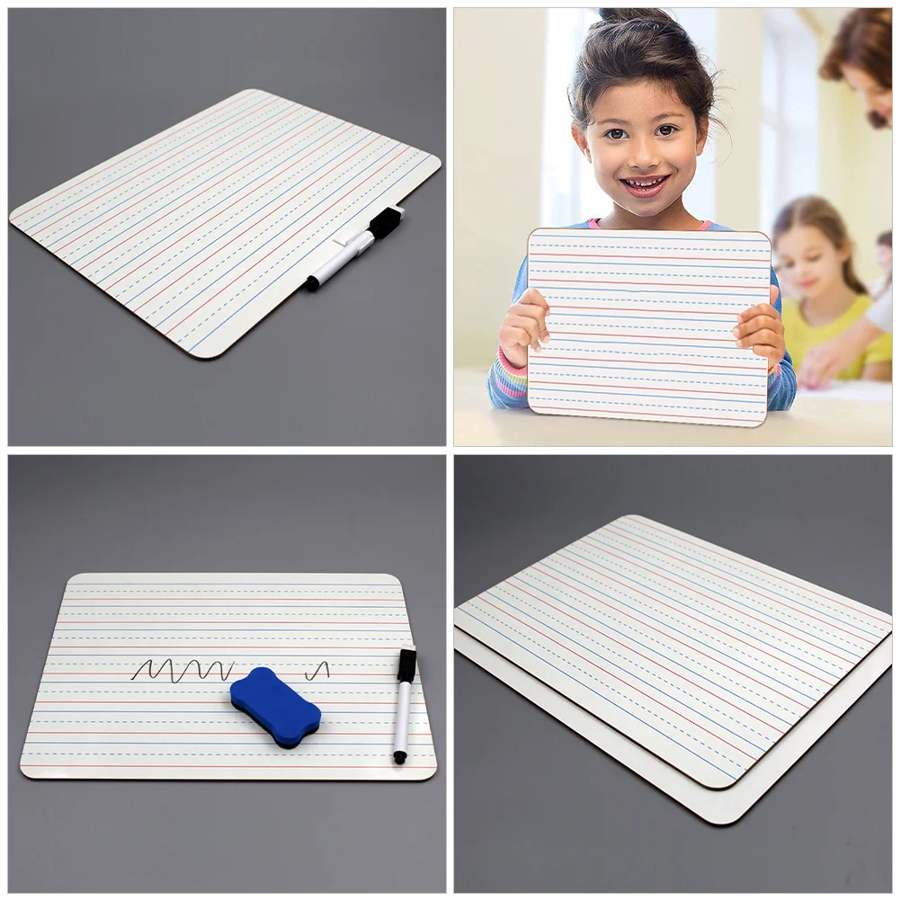 2-delig mini-whiteboard, droog uitwisbaar notitieblok met lijnen, schrijven voor het leren van kleine houten planken