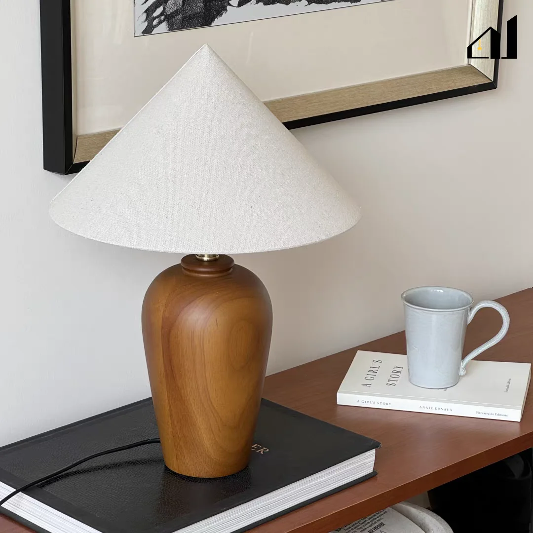 High Quality Fabric Desk Lamp with Antique Wabi Sabi Style for Bedroom and Living Room Atmosphere Home Decor Made of Solid Wood