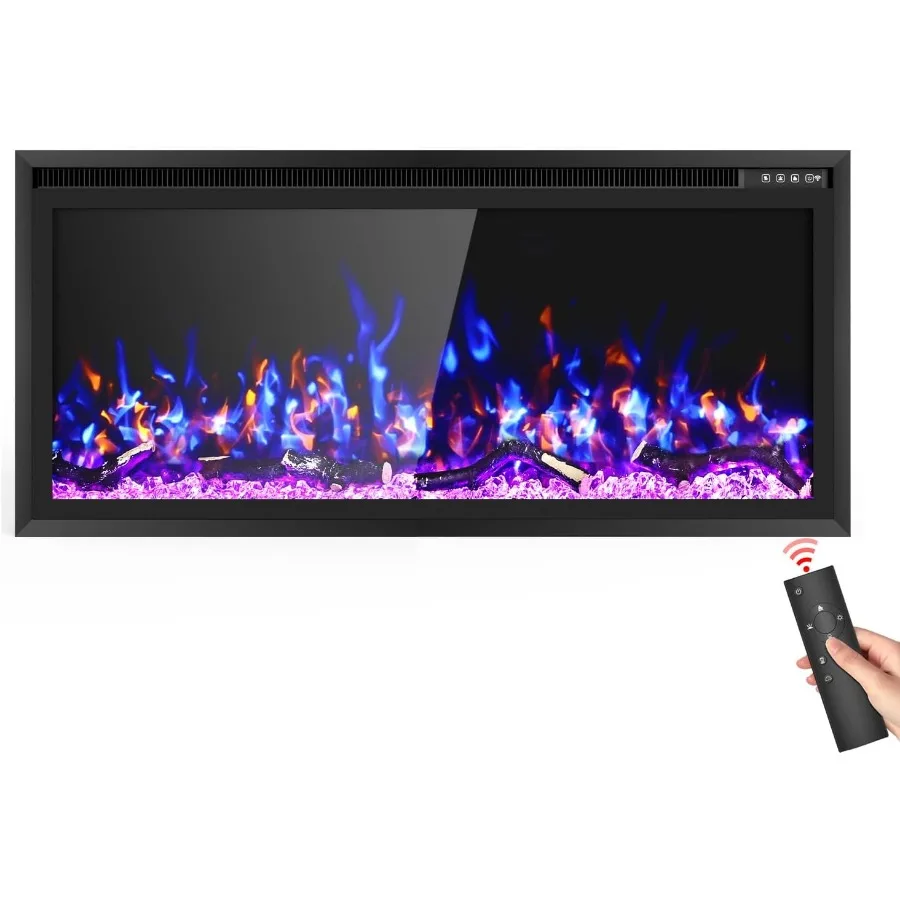 

Электрический камин с ультра узкой рамкой, 42 дюйма, встраиваемый настенный, с нагревателем, 12 цветов пламени, 5 режимов яркости, 750/1500 Вт