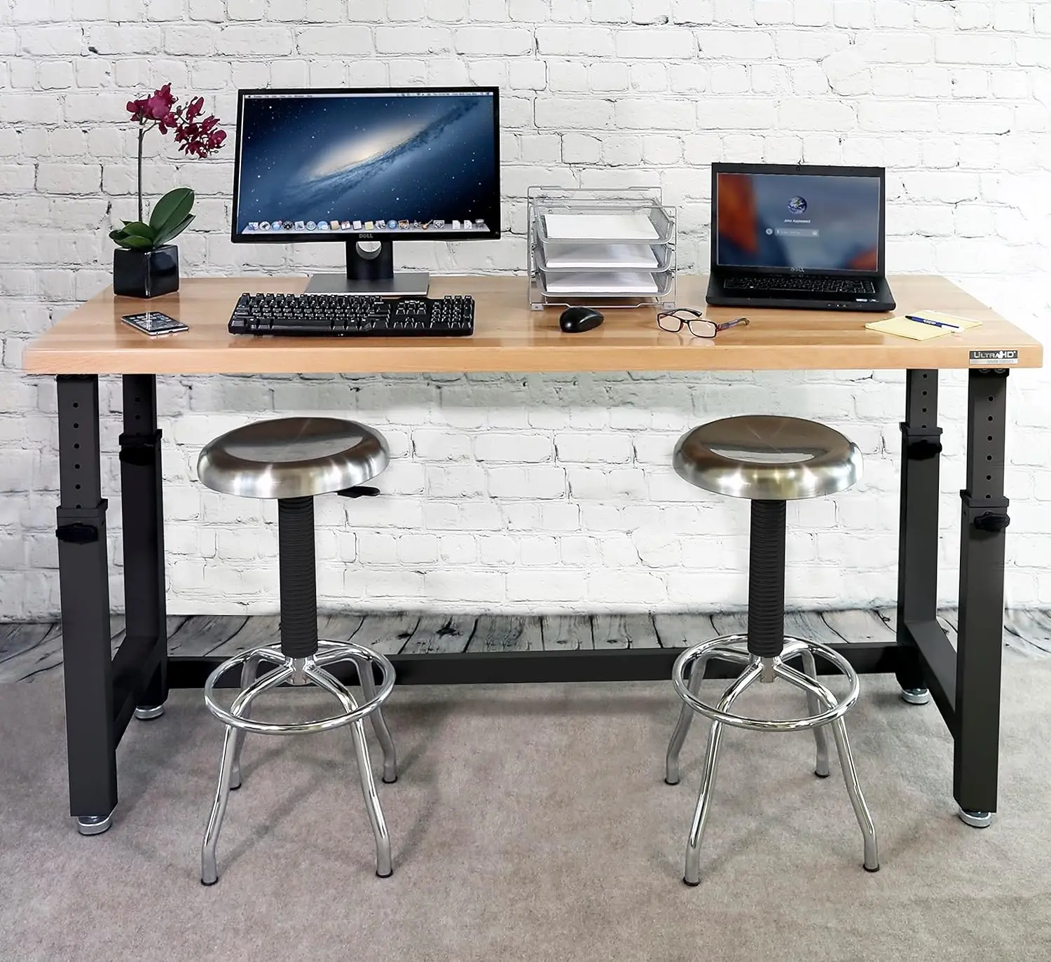 Mesa de banco de trabajo resistente UltraHD con tapa de madera maciza, estación de trabajo con capacidad de peso para garaje, almacén, taller