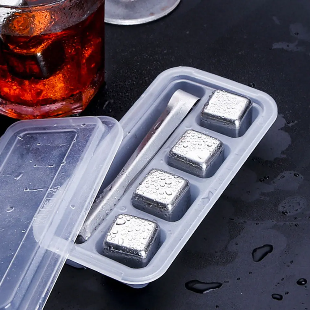 2Sets Stainless Steel Ice Cubes Reusable Whiskey Stones for Drinks Bar Home Gift Set with Clamp Storage Box Whiskey Stones - view 4
