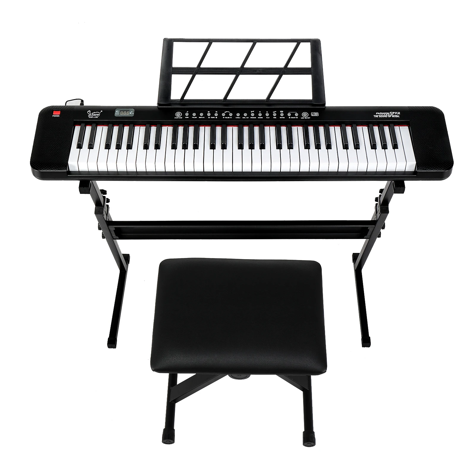 Gcindy GEP-109-teclado con iluminación de 61 teclas, dispositivo con soporte para Piano, micrófono, pantalla LED, 3 modos de enseñanza para principiantes