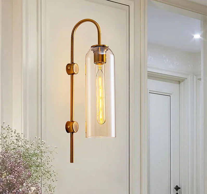 

American wall lamp simple modern living room background wall bedroom bedside aisle stairs long glass tube wall lamp