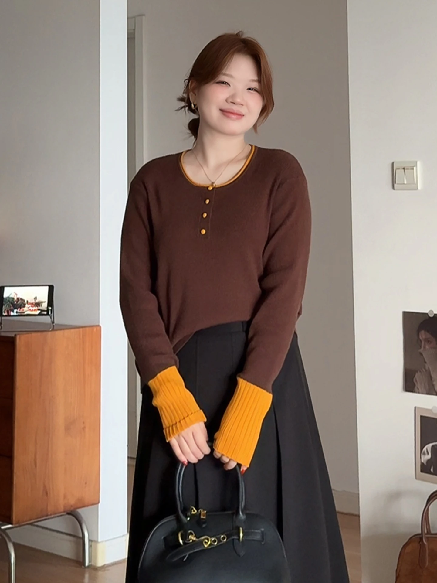 

plus Size Knitted Sweater Inner Wear Long Sve Patchwork Casual Sle High Waist Autumn Winter Faion for plus Size Women