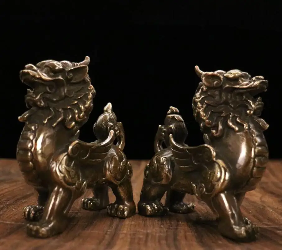 

Archaize brass recruit wealth ward off evil spirits mythical wild animal household decoration crafts statue A pair