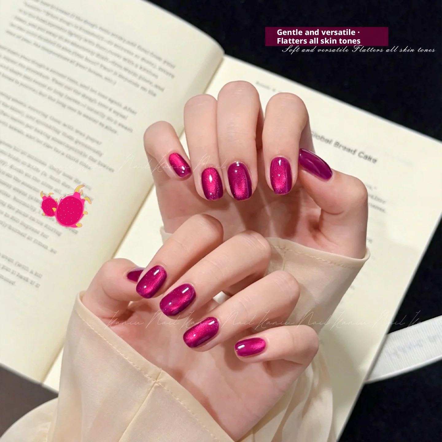 1 Box Pink Red Cat Magnetic Gel Nail Polish Dragon Fruit Color Crystal Bead Finish Uv Cured Gel Gemstone Sparkle Effect 12Ml