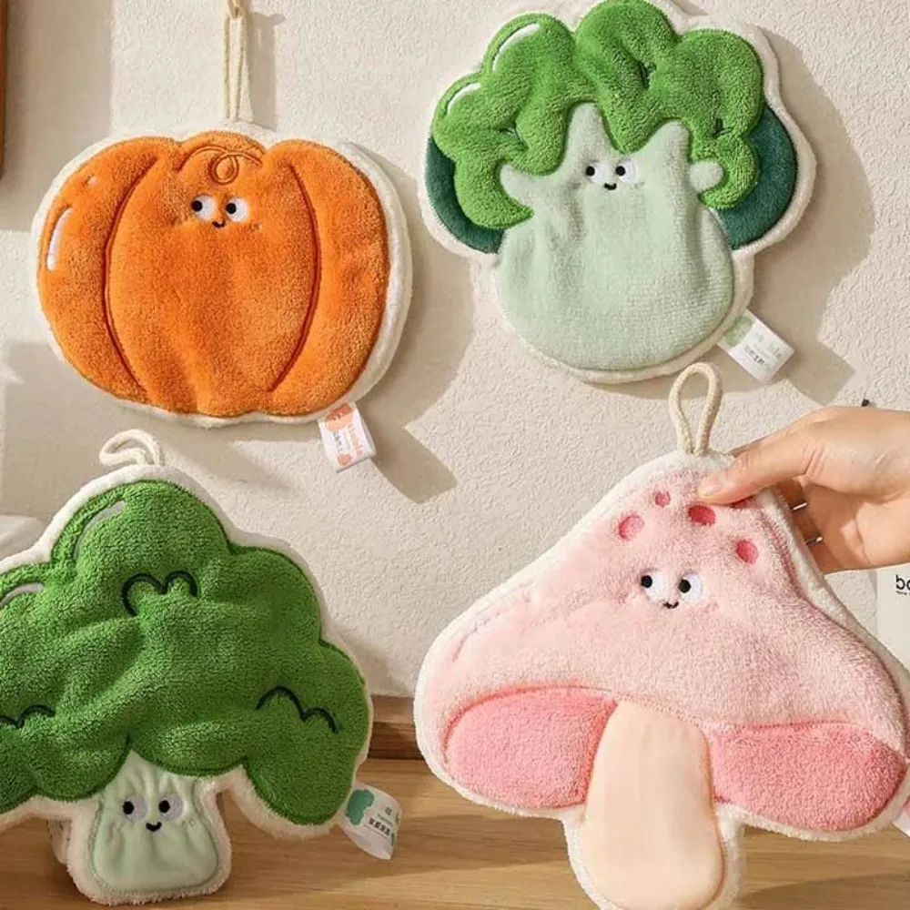 Quick Drying Vegetable Shape Hand Towel Coral Fleece Kids Towels Hanging Towel Reusable Multi-functional Children Bathing Towels