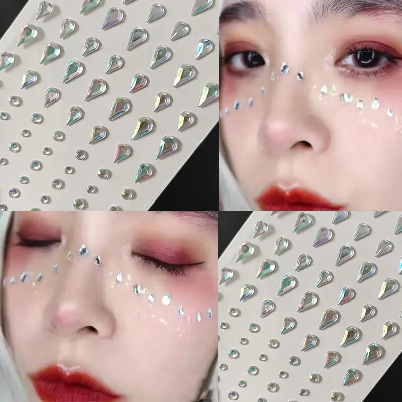 Disposable Tattoo Stickers 3D Face Jewelry Crystal Diamond DIY Eyes Face Body Rhinestones Waterproof Makeup Art Party Decoration