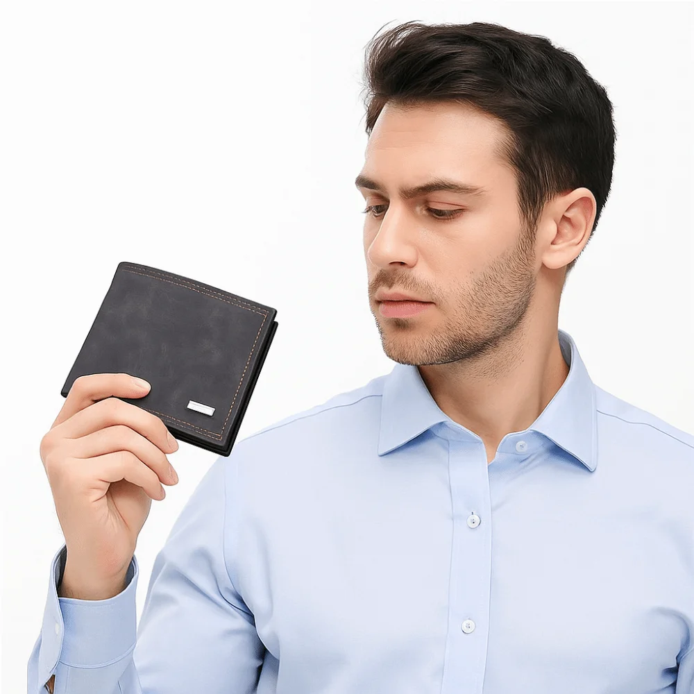 

Portable PU Leather Men's Wallet Large Capacity Zipper Closure Short Card Bag Square Multi-functional Credit Card Holder Gift