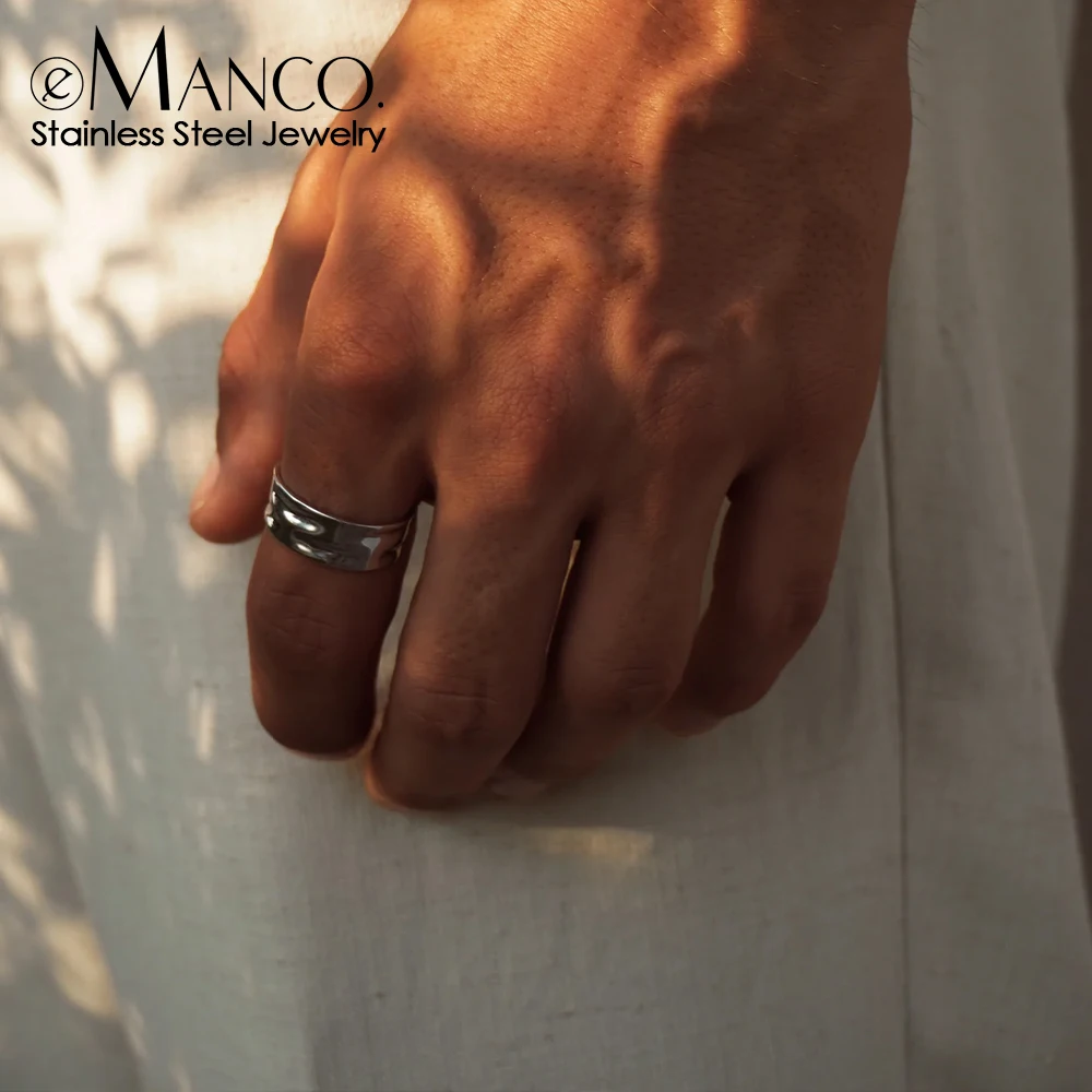 EManco Stainless Steel Gold Plated Fashion Wide Ring, Simple Style Suitable for Men\'s Party Wear, Fine Jewelry
