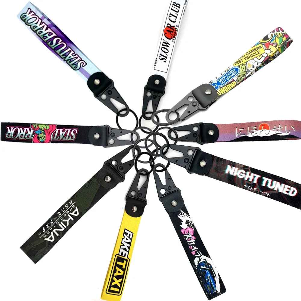 

JDM Style Car Keychain Nylon Fake Taxi Gift Lanyard Keyring Auto Key Steel Spring Clip Initial D Key Strap Key Auto Accessories