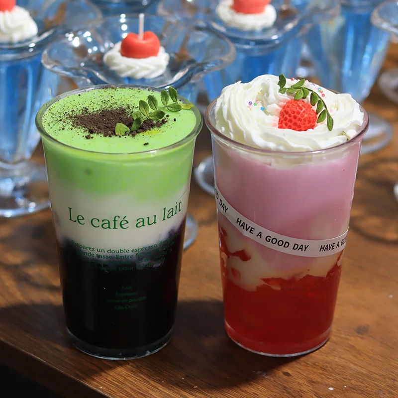 Handcrafted Simulated Cream Milk Tea Scented Candles, Yellow Green Pink Dessert Cup Wax Cute Souvenir Atmosphere Scented Candles