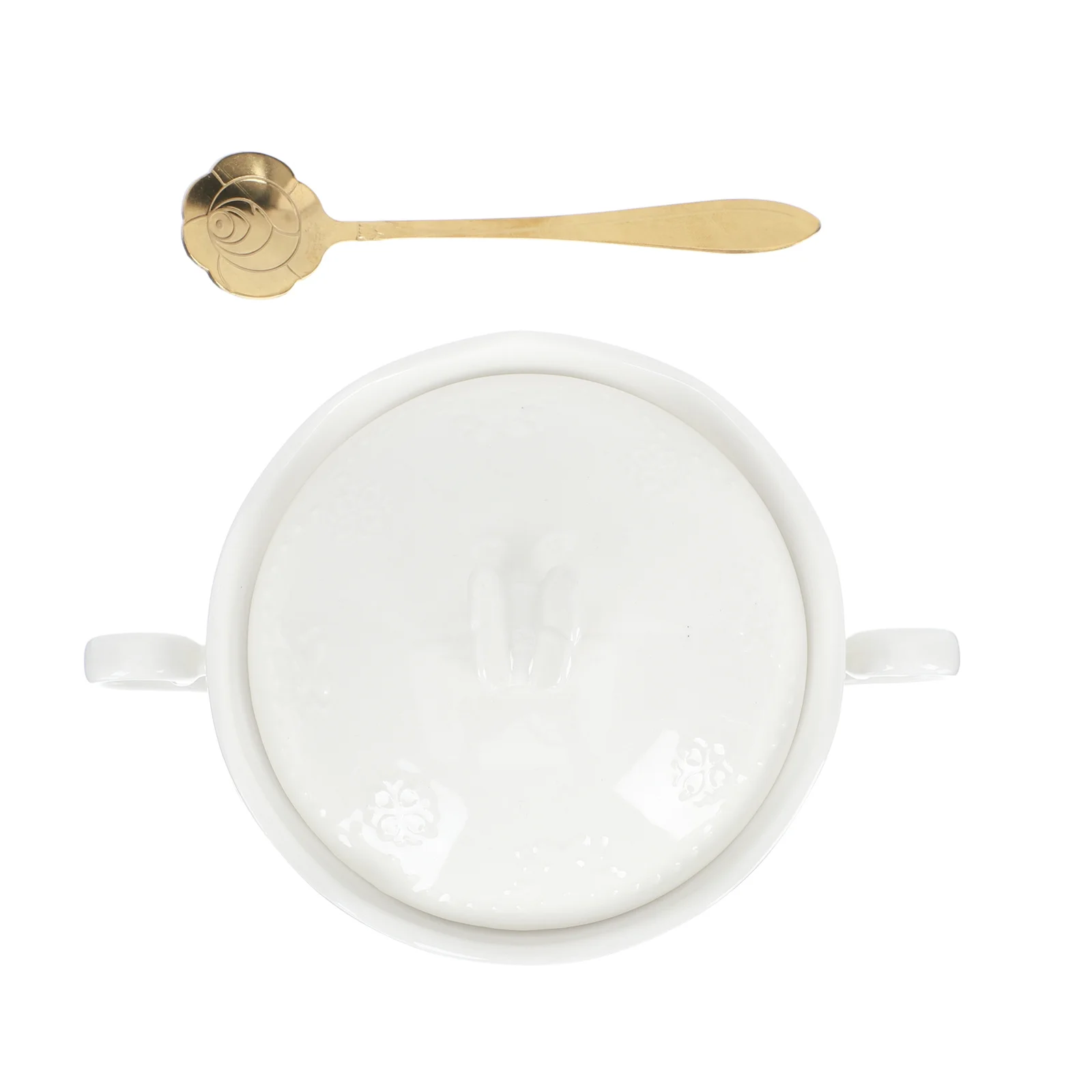 

1Set Butterfly Embossed Dessert Bowl Ceramic Double Handle Soup Breakfast Milk Fruit Salad Serving Bowl for Home Party Hotel