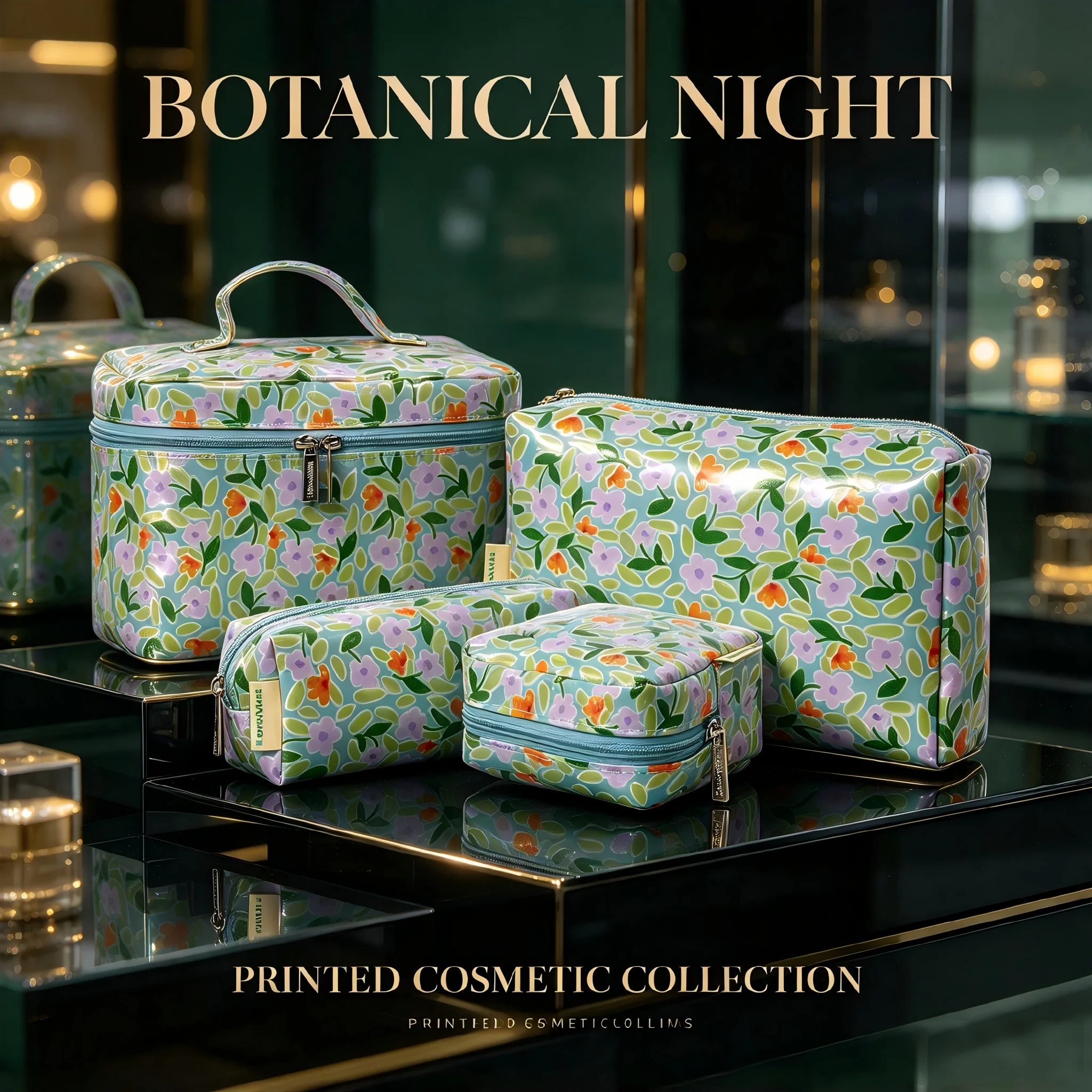 4-Pack Floral Print Cosmetic Bags Waterproof PVC Coated Wash Organizer Set Travel Makeup Pouch Toiletry Storage for Her