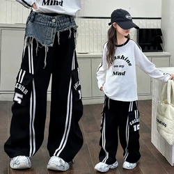 autumn winter teen boys girls Cowboy patchwork knitted sports pants fashion kid Casual Elastic waist trousers 4-14 child clothes