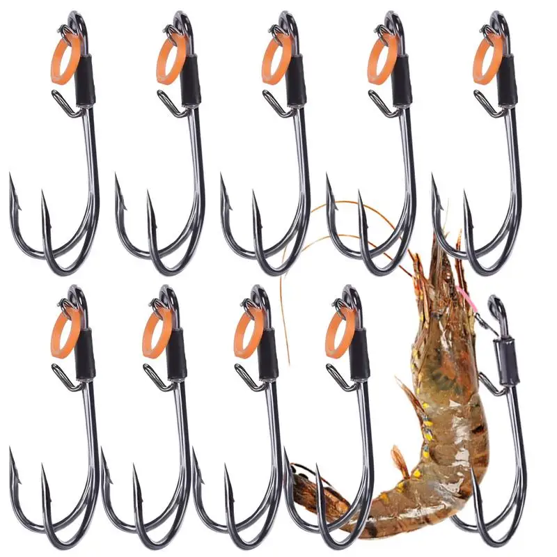 

10 шт., крючки для живой креветок, двойной крючок, держатель для живой креветок, крючок, антигибочное снаряжение, устойчивый к коррозии для соленой пресной воды