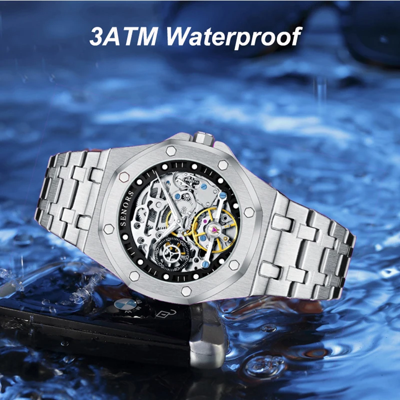 Skeleton Mechanical Watch Stainless Steel Waterproof Mens Watches Top Brand Luxury Sport Male Automatic Wrist Watches Reloj