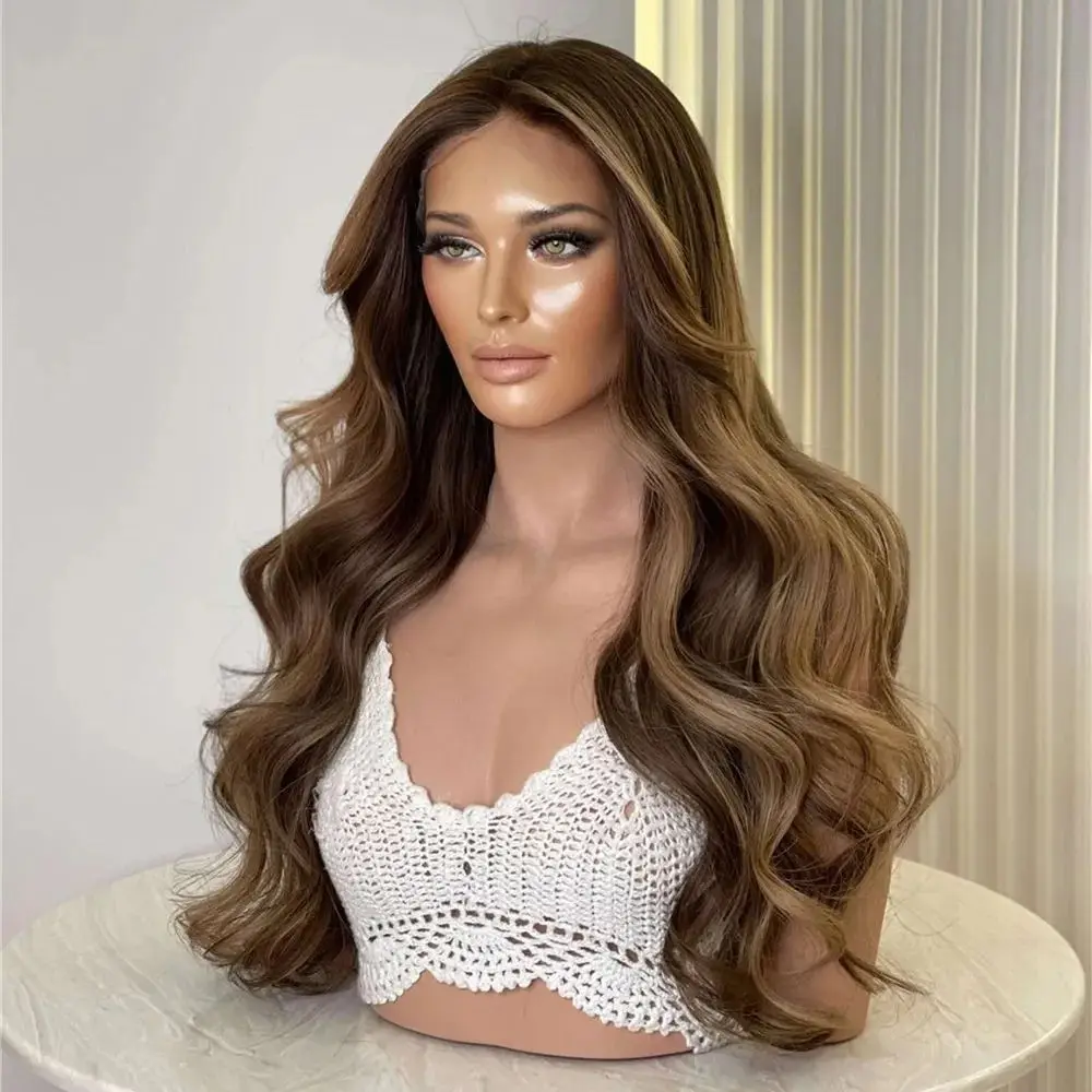 

Синтетический парик средней длины 13x4 с омбре-эффектом (блонд-коричневый), с кружевной передней частью, для женщин, предварительно проработанный, с эффектом волнистых волос, без клея, для начинающих.