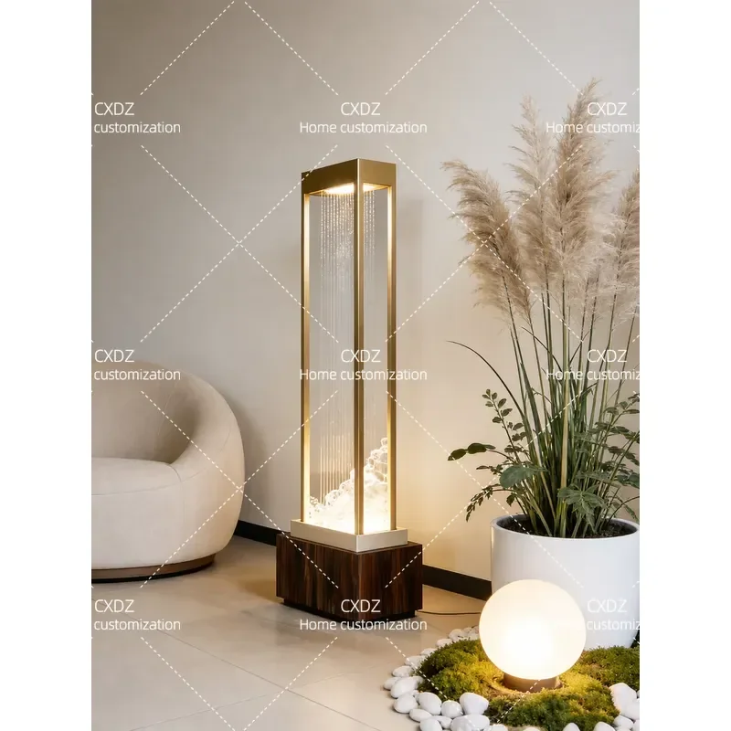 Modern Luxury Water Curtain Floor Lamp Circulating Water Feature for Living Room Entrance Wall Landscaping Atmosphere Light
