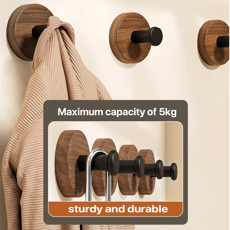 Self-adhesive Coat Hook Walnut Towel Hooks Wall Mounted Door Hooks For Bathroom Shower Home Organization Bathroom Accessories