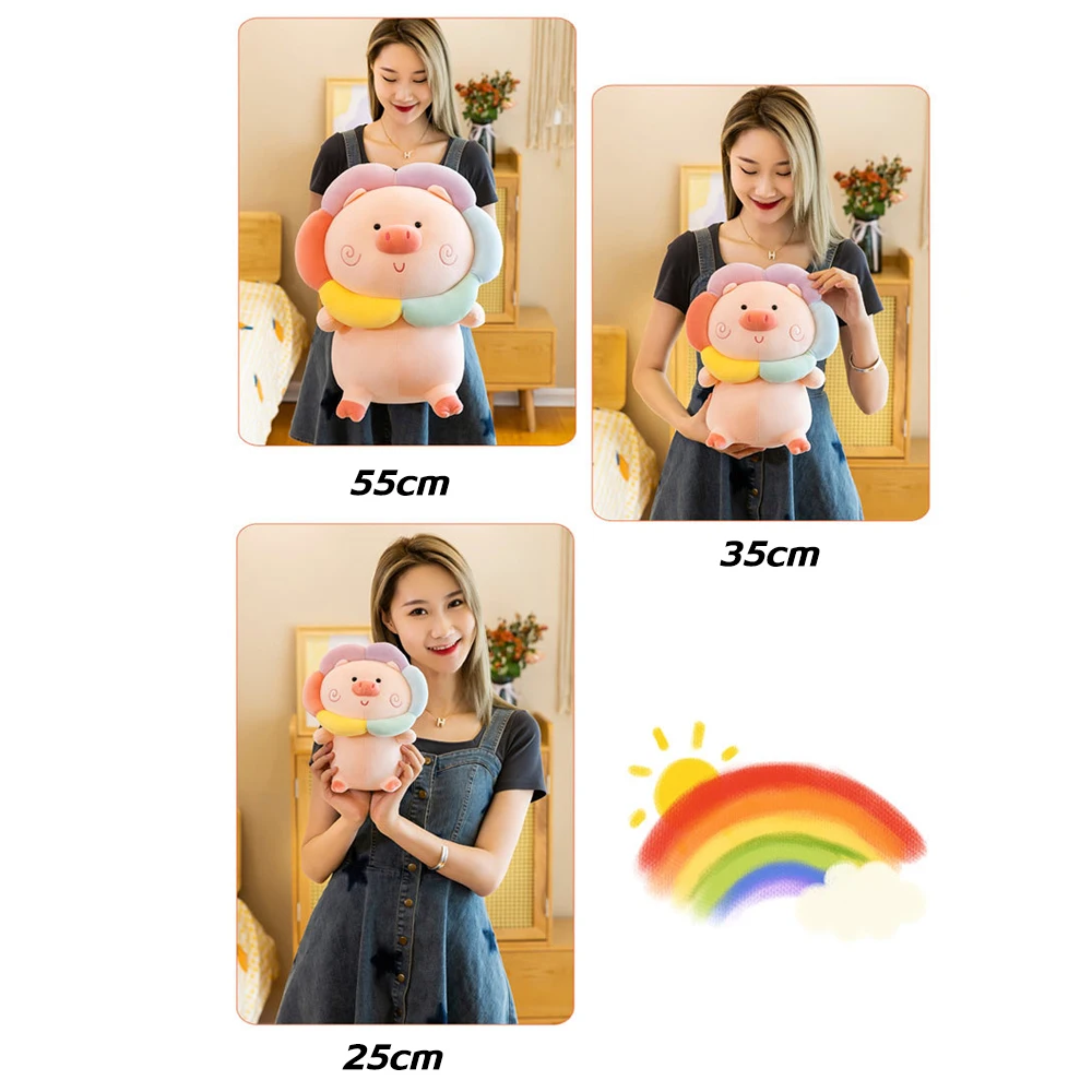 Rainbow Pig Plushy With Q Version Cuddly Animal Toys Sleeping Pillow Toy