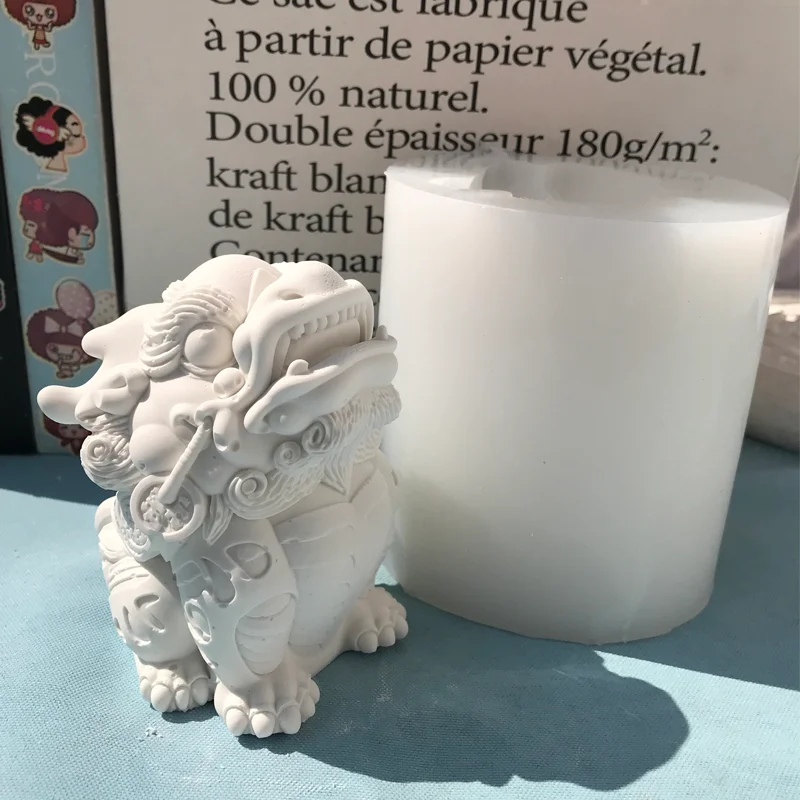 

10 см китайский стиль, привлекающий богатство Qilin, цементная скульптура, форма «сделай сам», ароматическая гипсовая смола, настольный декор, силиконовая форма