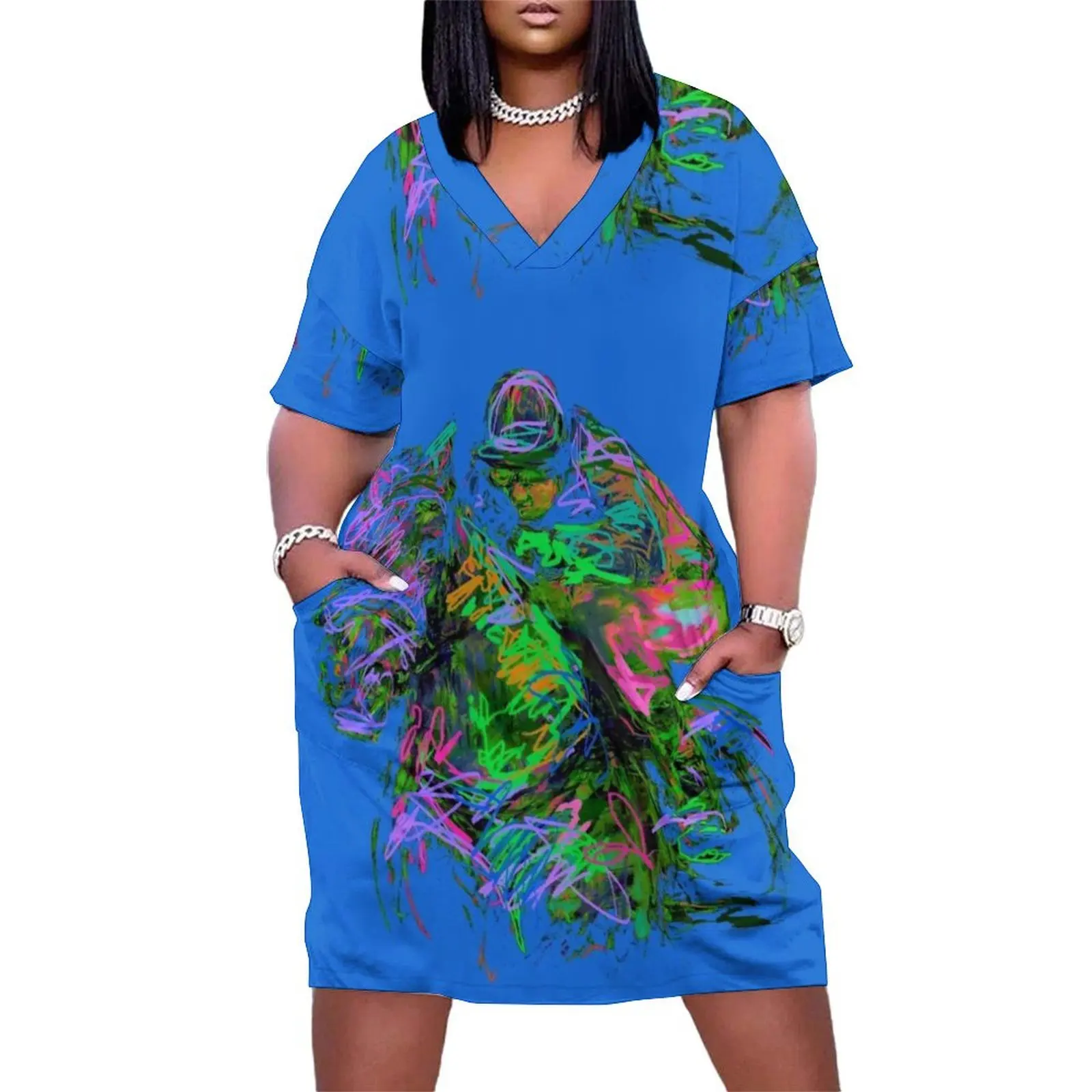 

Derby with blue Loose Pocket Dress Women's clothing ladies dresses for special occasion