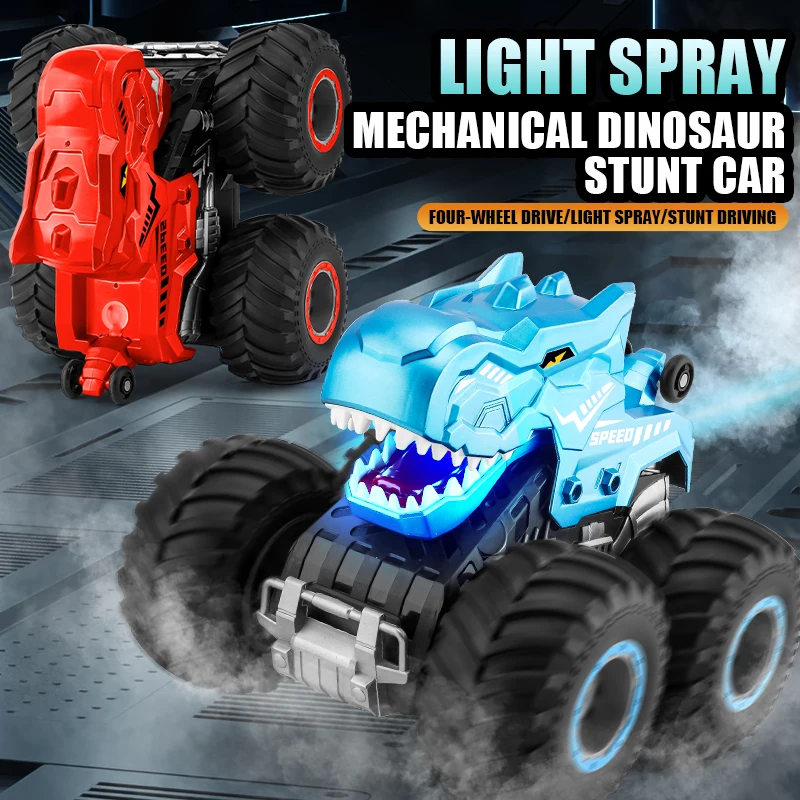 RC Cars 2.4G Remote Control Dinosaur Car Toy with Colorful Light Spray Sound Climbing Tumbling Stunt Car Rc Toy Gift for Boys