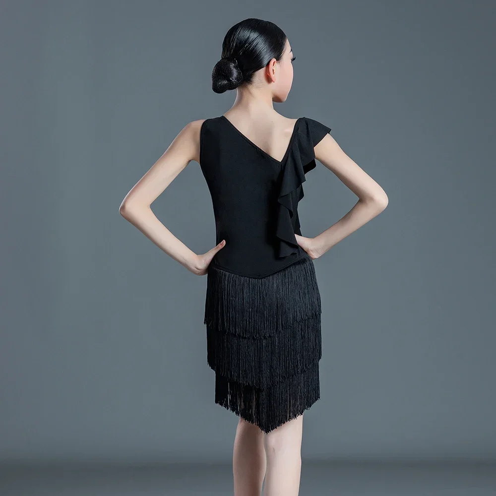 Children Kids Latin Dance Dress for Girls Black Fringe Salsa/Ballroom/Tango/Cha Cha/Rumba/Samba/Latin Dresses Competition Dance