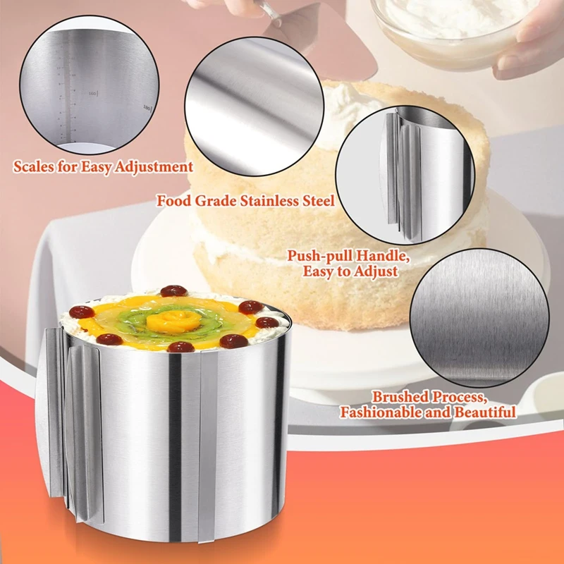 Adjustable Stainless Steel Cake Ring 6 to 12 Inches, 6 Inch High Stainless Steel Baking Rings, Round Cake Molds-ABHG