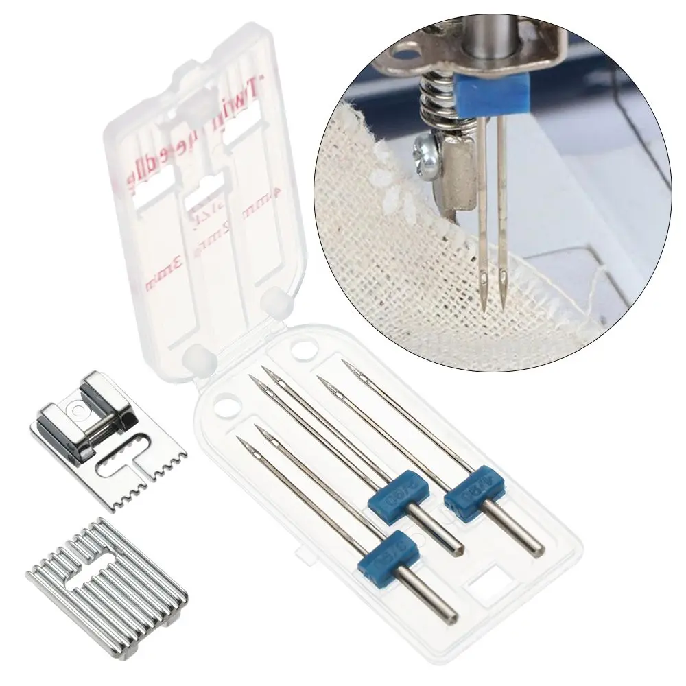 Multifunctional Household Tools 2/90 3/90 4/90 Wrinkled Presser Foot 3 Sizes Twin Needles Sewing Machine Fittings 9 Grooves