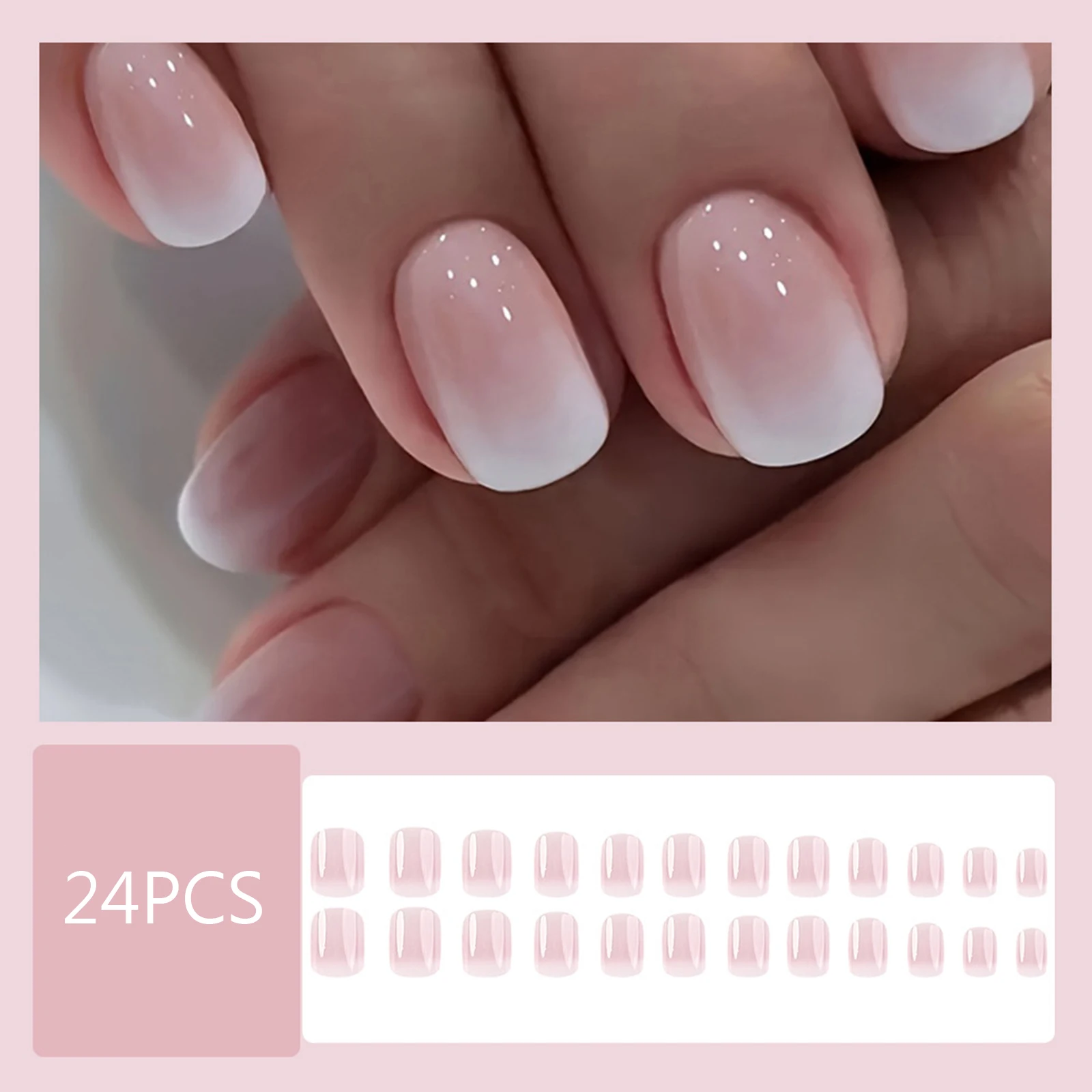 24pcs Press On Nails Gradient Jelly Finish Nail Tips Flesh Color Gradient Powder Square Short Imitation Nail Plate Fake Nail