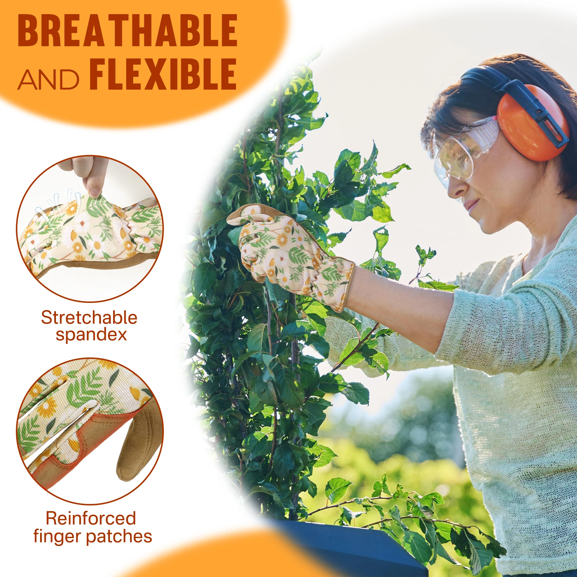 Handlandy luvas de jardinagem para mulheres, respirável senhoras pele de cabra couro vida diária quintal luvas de trabalho melhor presente para jardineiros