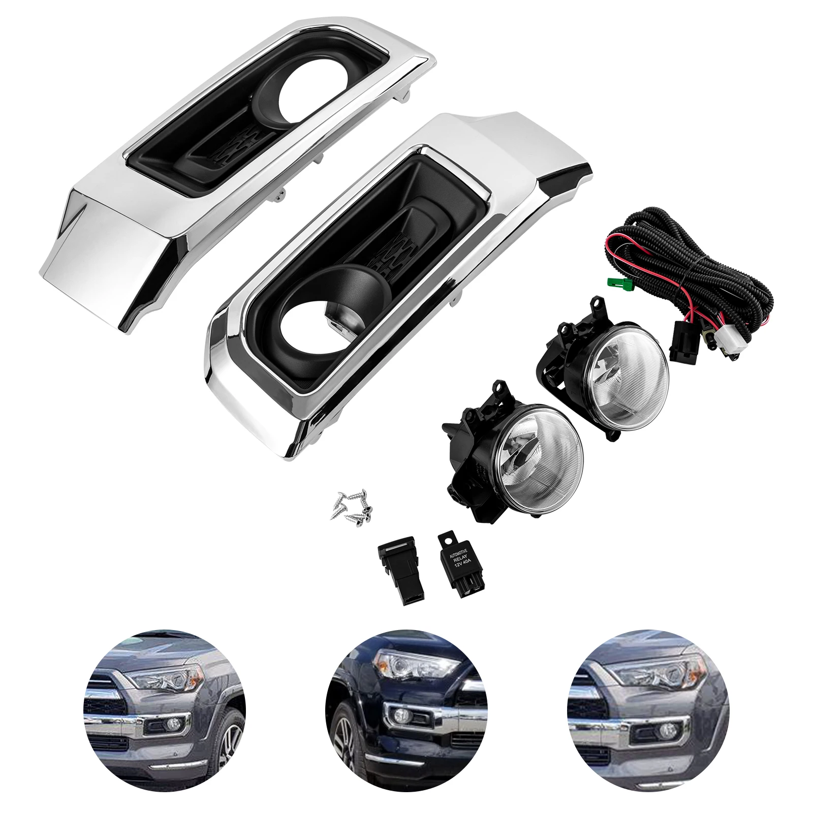 المصد الأمامي للقيادة مصابيح الضباب H16 مع الحواف يناسب 2014-2020 Toyota 4Runner Limited