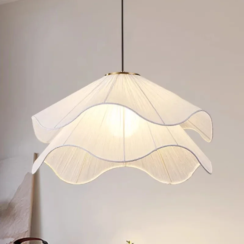 2027 Fabric Minimalist Wabi Sabi Creamy Wind Nordic Chandelier Living Dining Room Bedroom Pendant Lights Home Hanging Lamp Fixtu