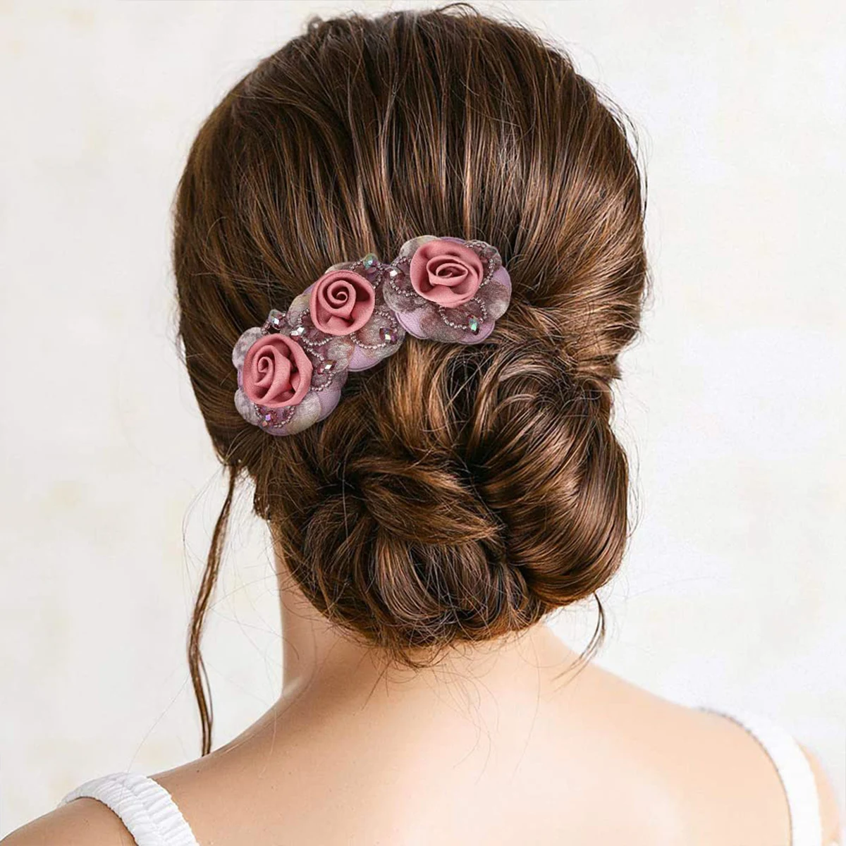 AWAYTR بوهو مزدوجة الفانيلا روز مقاطع الشعر للنساء فتاة رباط شعر شوكة مشط دبوس الشعر زهرة مجوهرات إكسسوارات الشعر #5