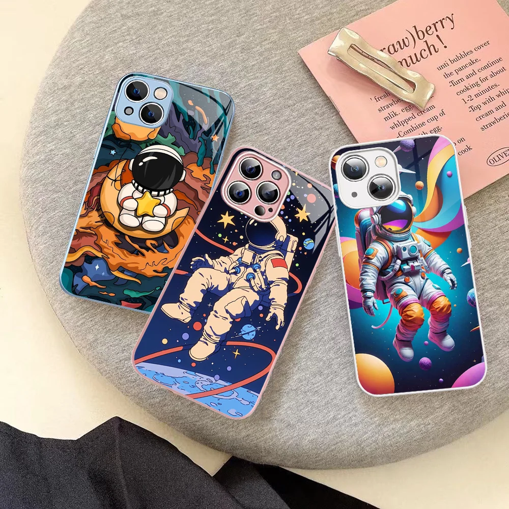 

Space Astronaut Cartoon Phone Case For IPhone 14 13 12 Mini 11 Pro XS Max X XR 14 Plus Tempered Glass Cover