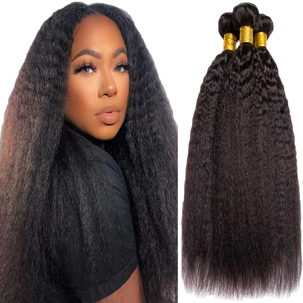 Kinky Straight Hair Bundles 100% Human Hair Weave Bundles 1/3PCS Virgin Hair Brazilian Yaki Natural Hair Extensions Thick End