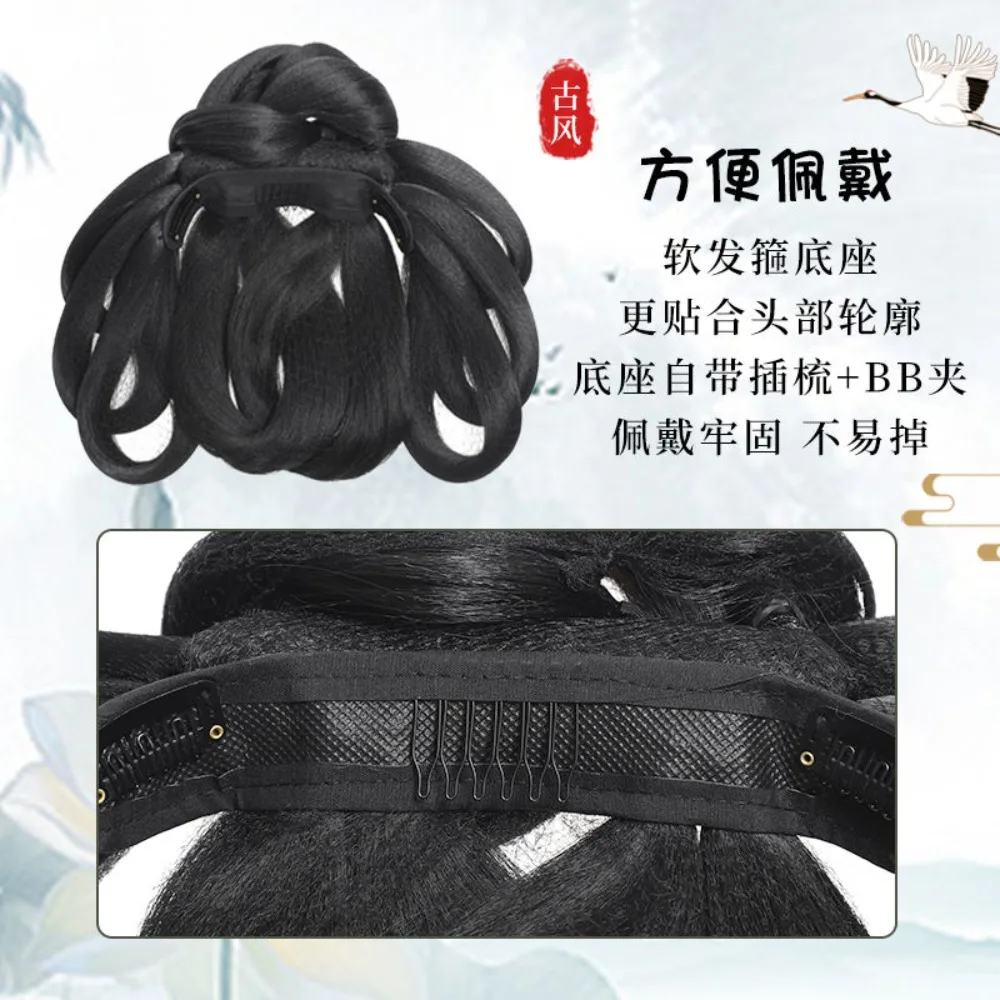 Zestaw do włosów z dynastii Qing - Kompletna peruka historyczna z zintegrowanym koka i nakryciem głowy do tradycyjnego chińskiego upięcia Hanfu