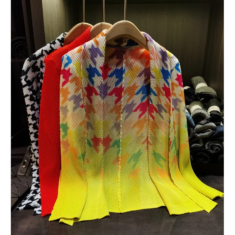 

Плиссированная куртка-блейзер Miyake 2026 с принтом тай-дай, весенняя, элегантная, универсальная, свободная, повседневная, для женщин